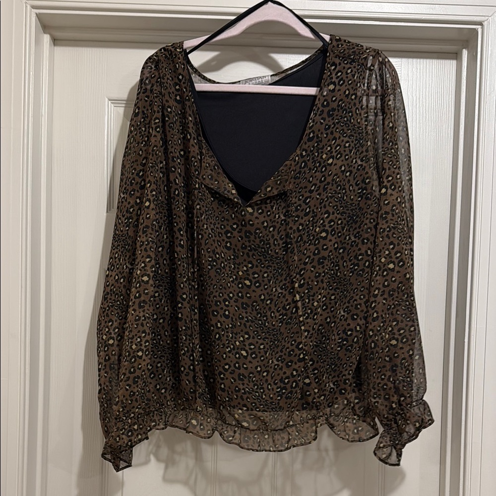 Jordan Brown Puff Sleeve Ruffled Blouse